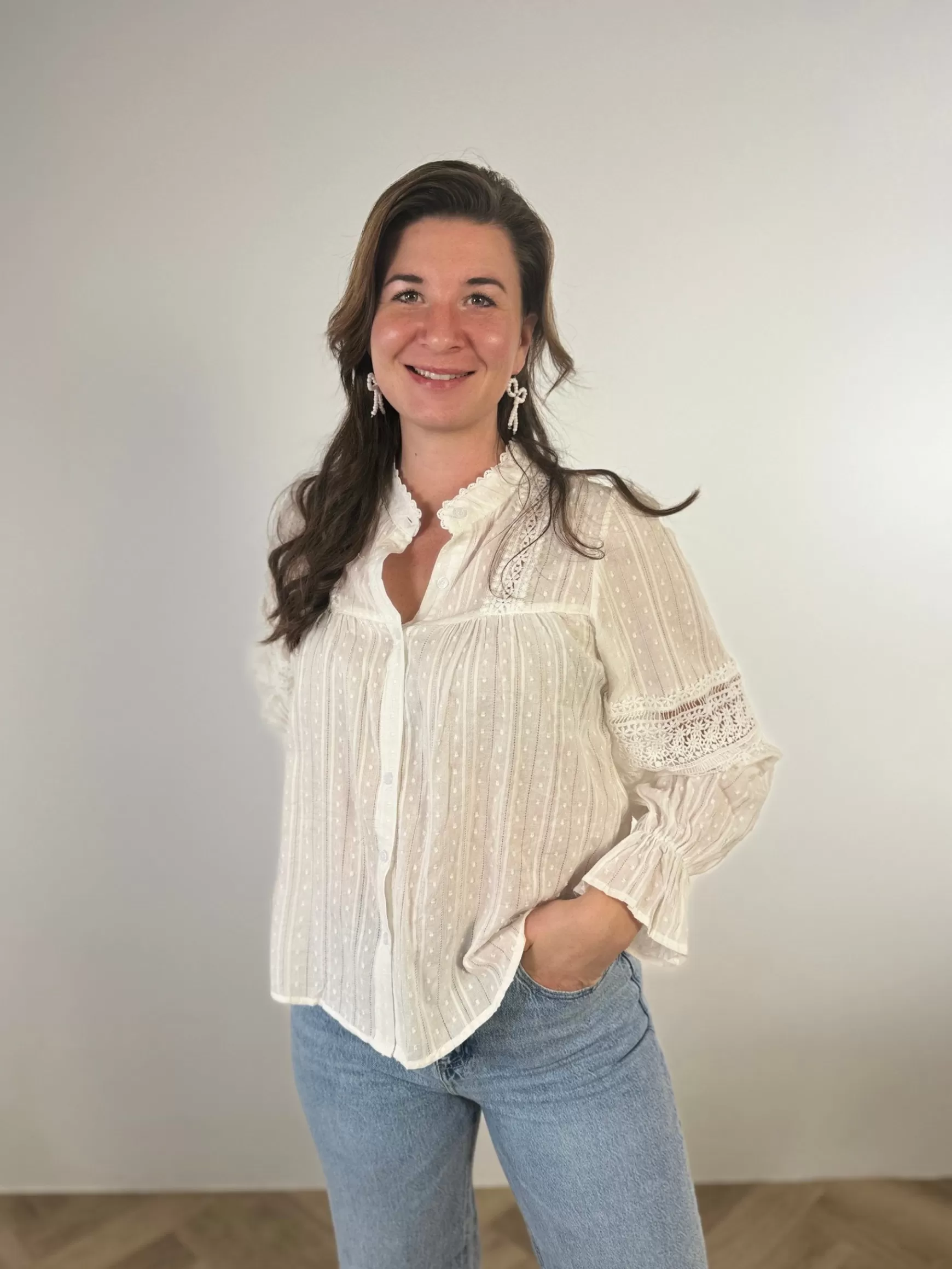 Trendz Blouse Celeste Wit Outlet