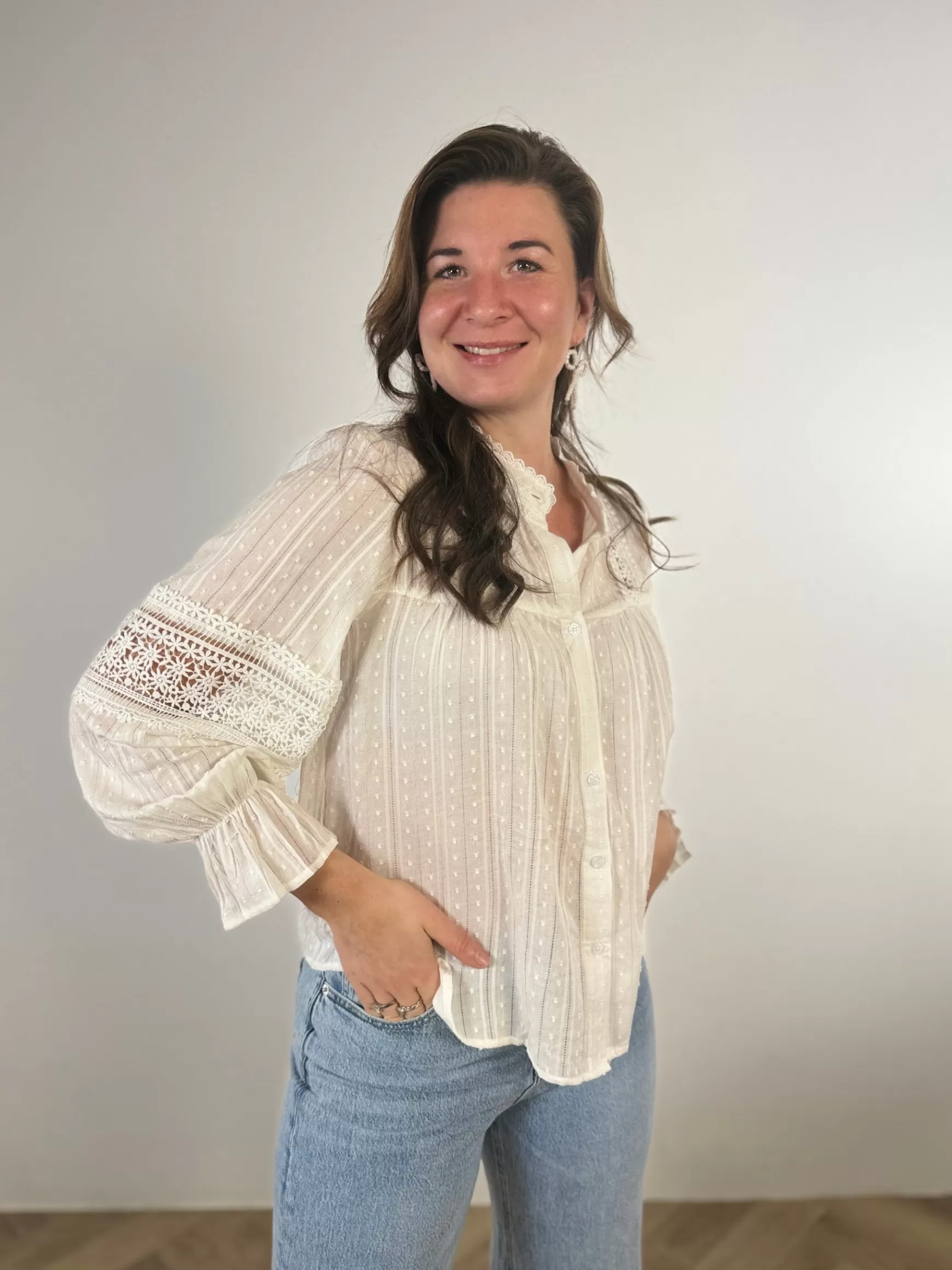 Trendz Blouse Celeste Wit Outlet