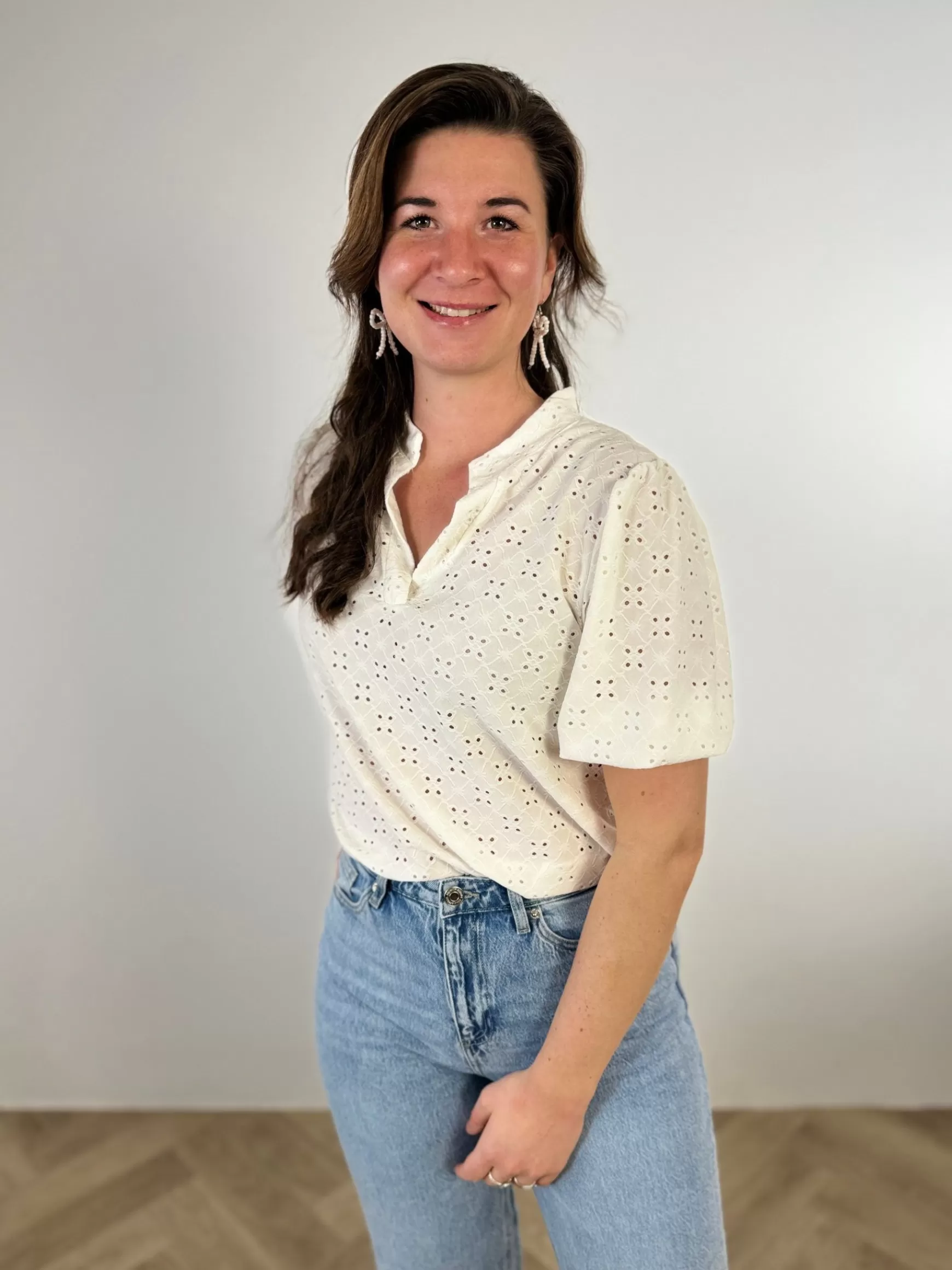 Trendz Blouse Fem Wit (Korte Mouw) Online