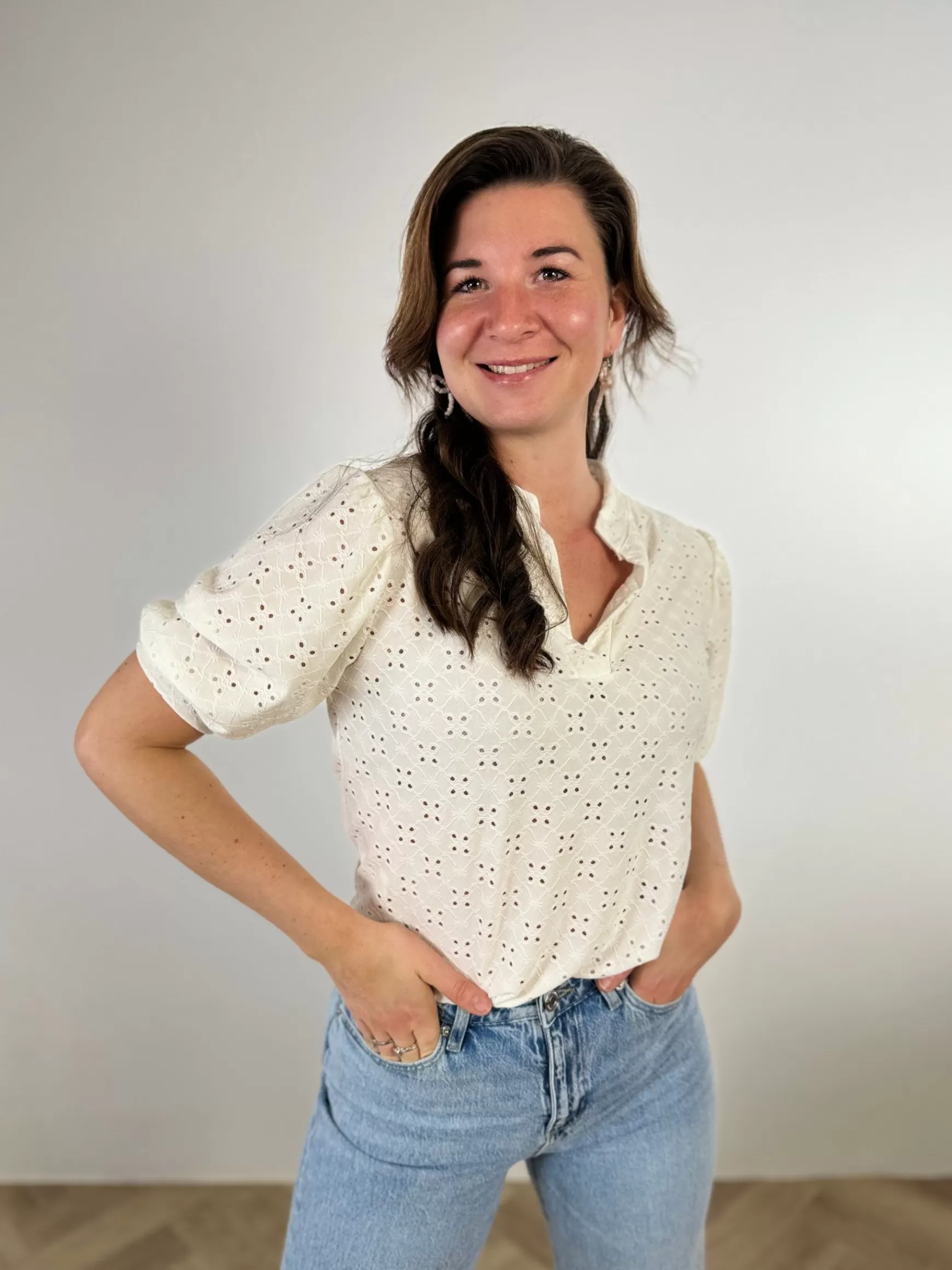 Trendz Blouse Fem Wit (Korte Mouw) Online