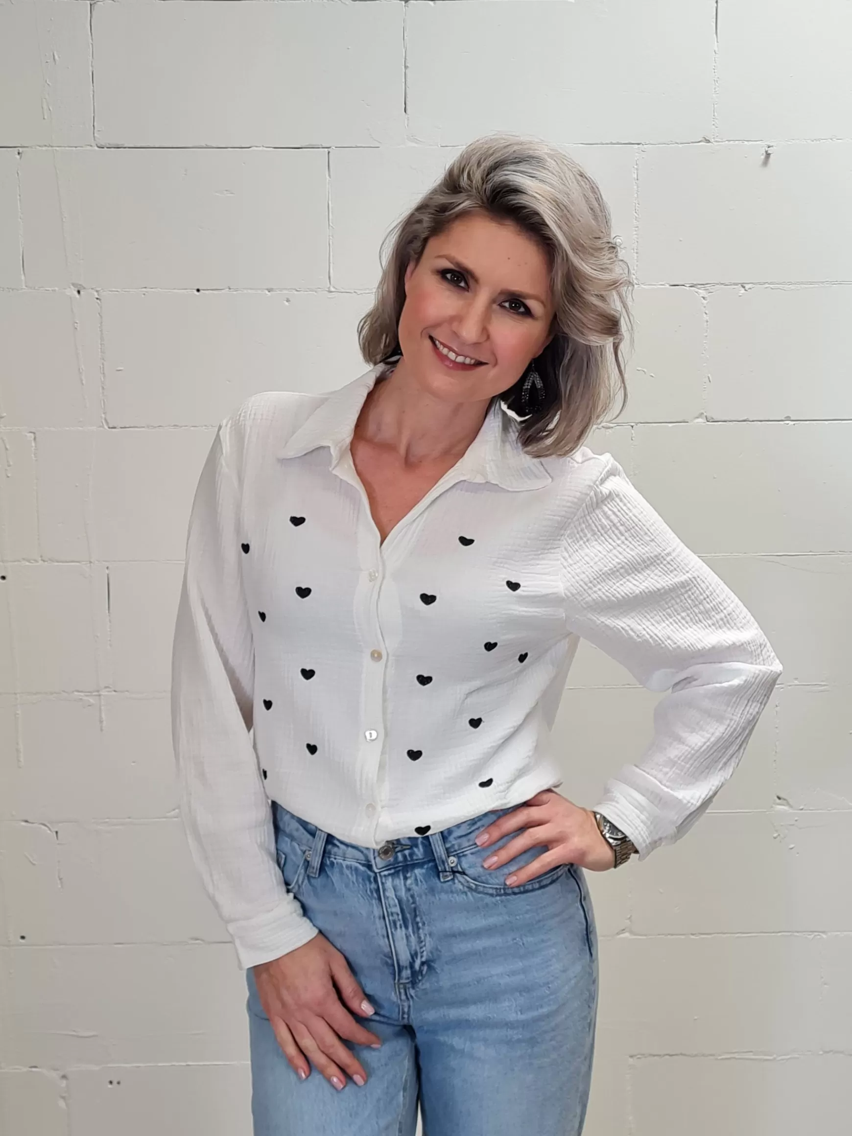 Trendz Blouse Mirthe Black Hearts Hot