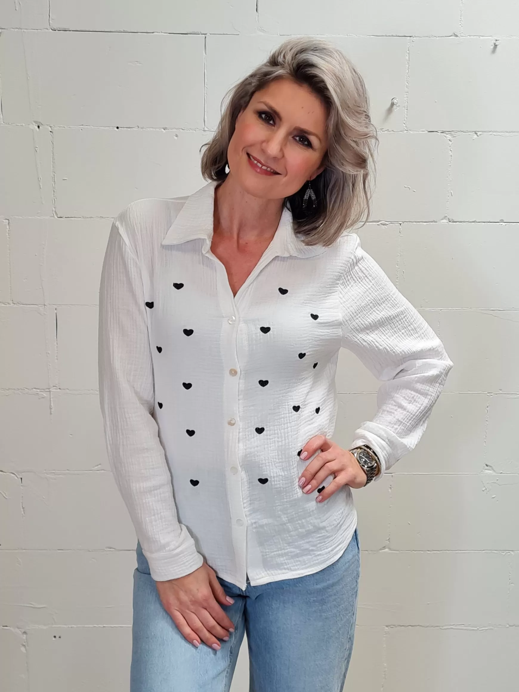 Trendz Blouse Mirthe Black Hearts Hot