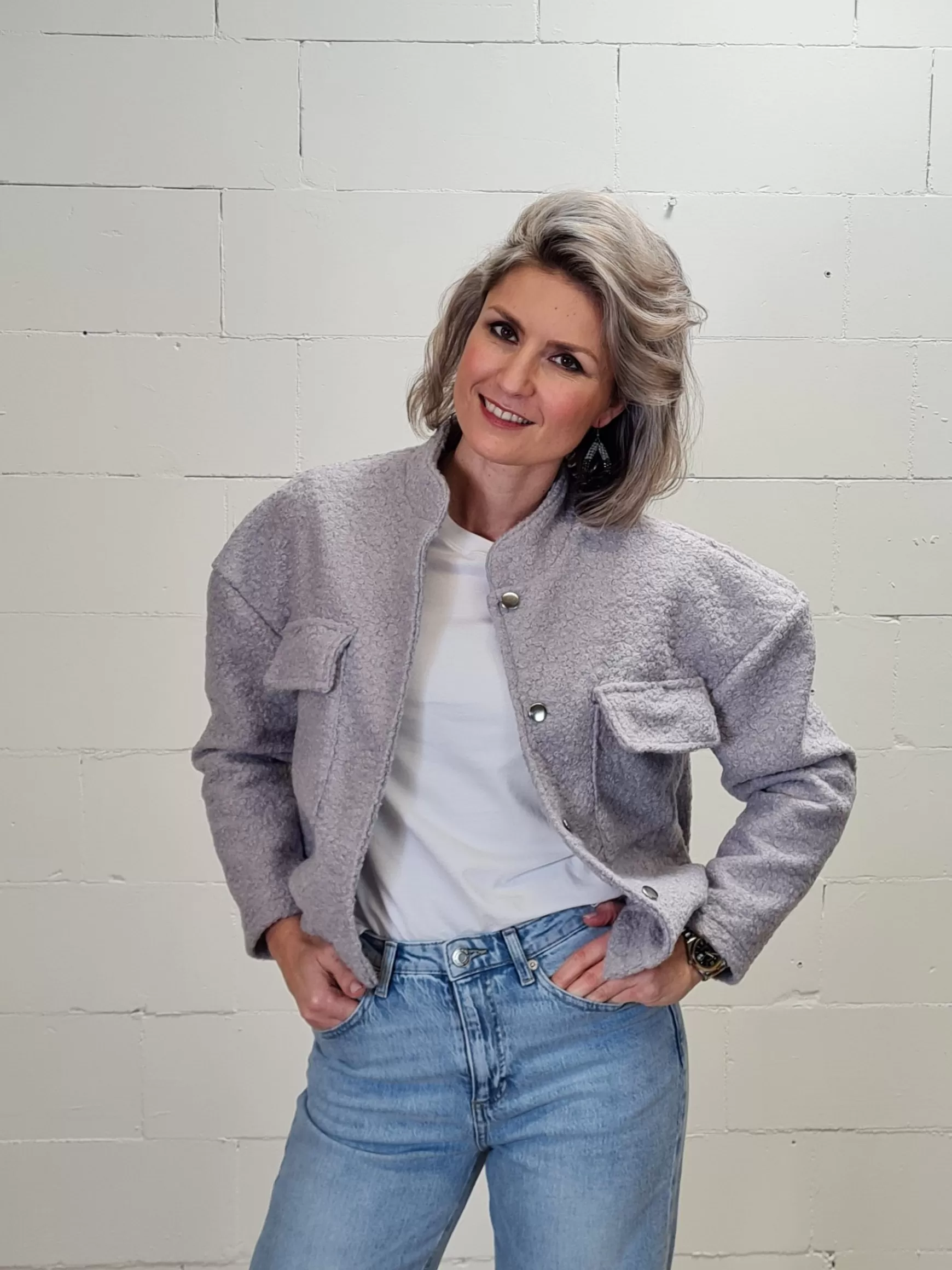 Trendz Bomber Boucle Grijs Fashion