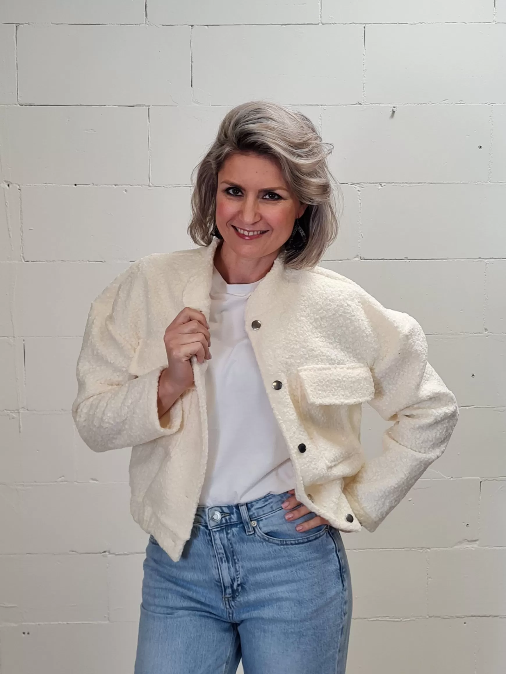 Trendz Bomber Boucle Off-White Best Sale