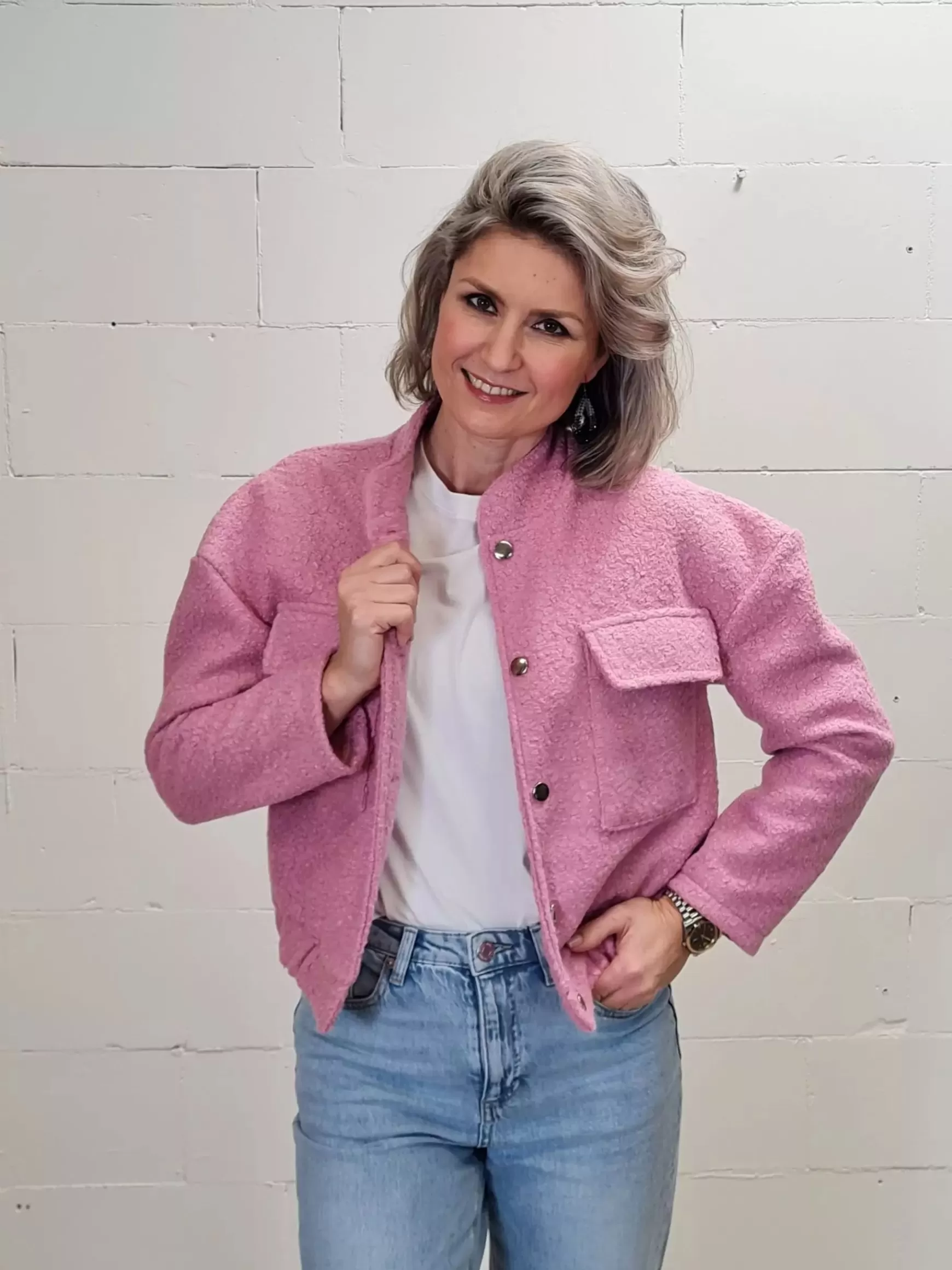 Trendz Bomber Boucle Roze Hot