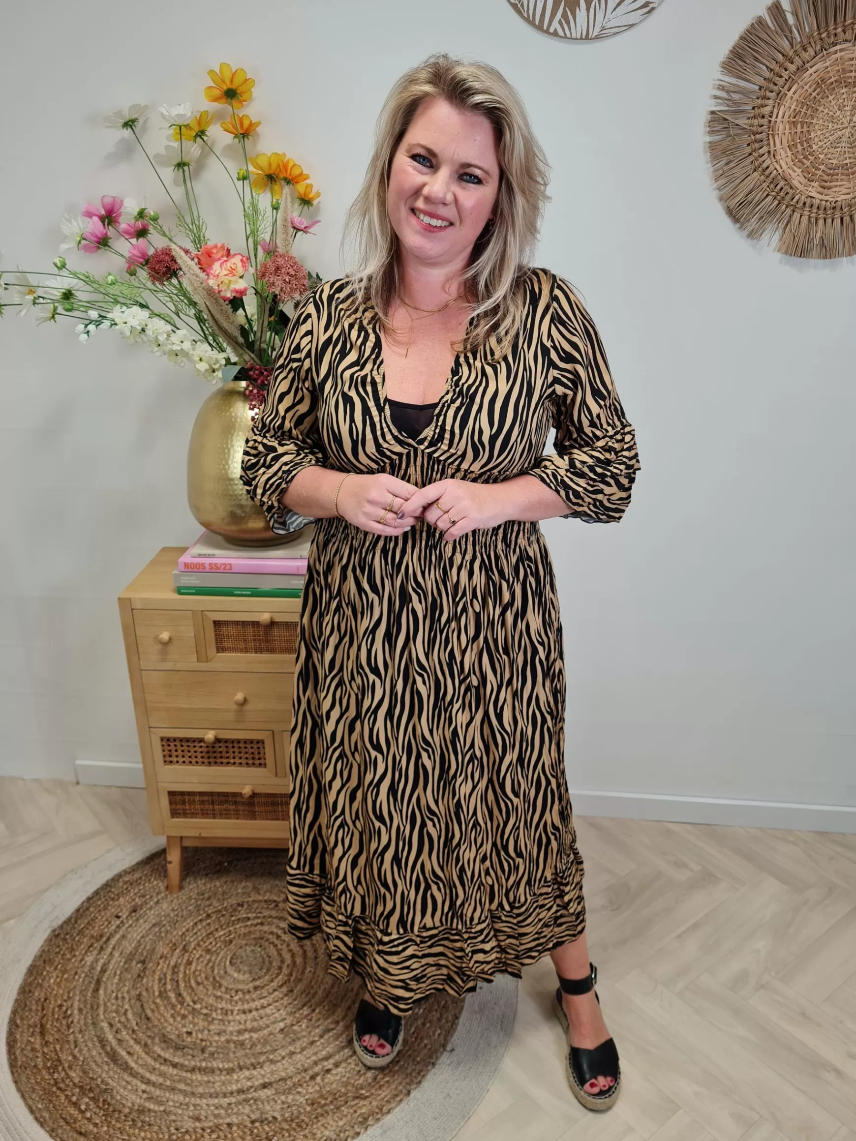 Trendz Jurk Mirjam Zwart/Camel Best Sale