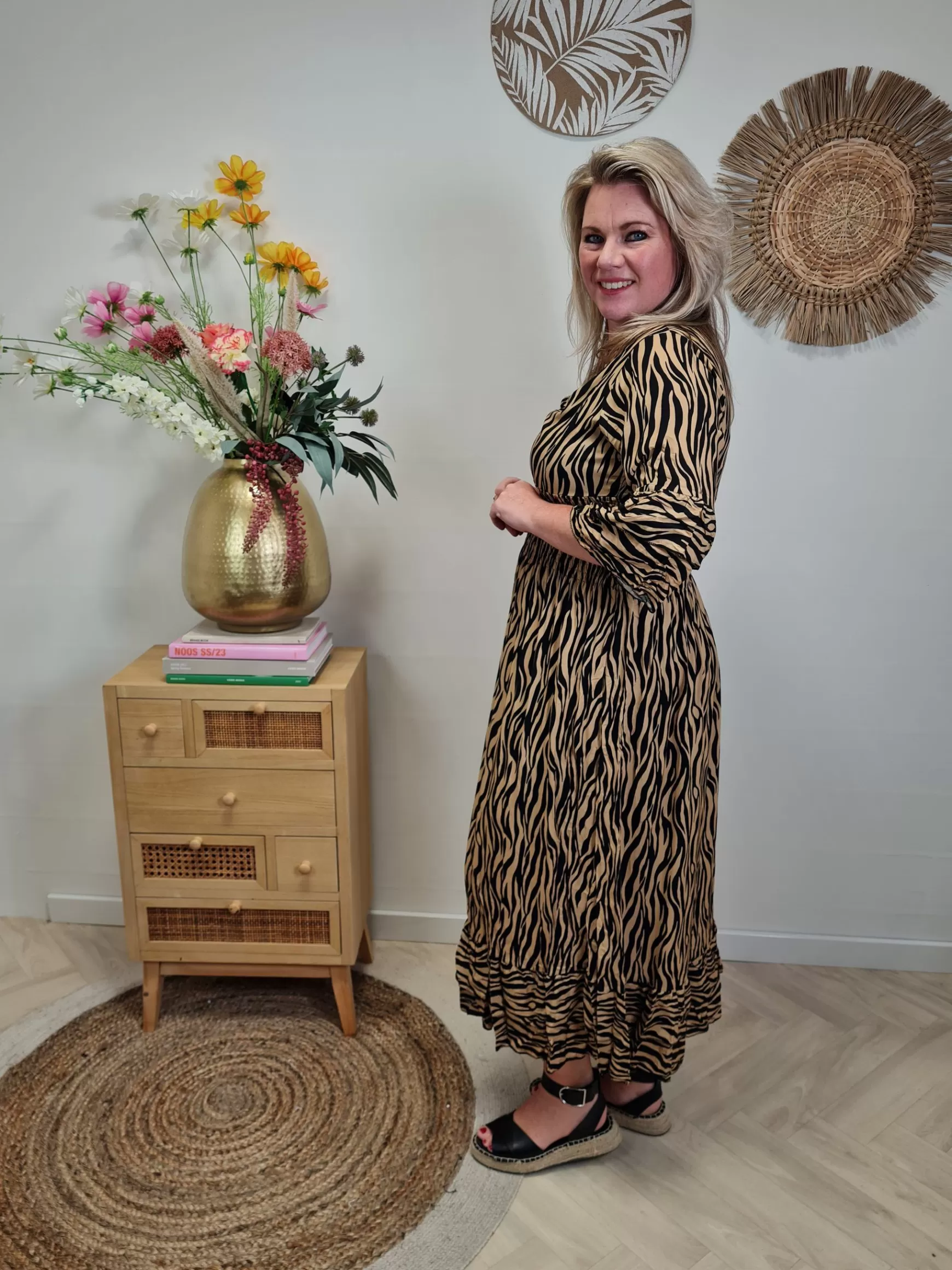 Trendz Jurk Mirjam Zwart/Camel Best Sale