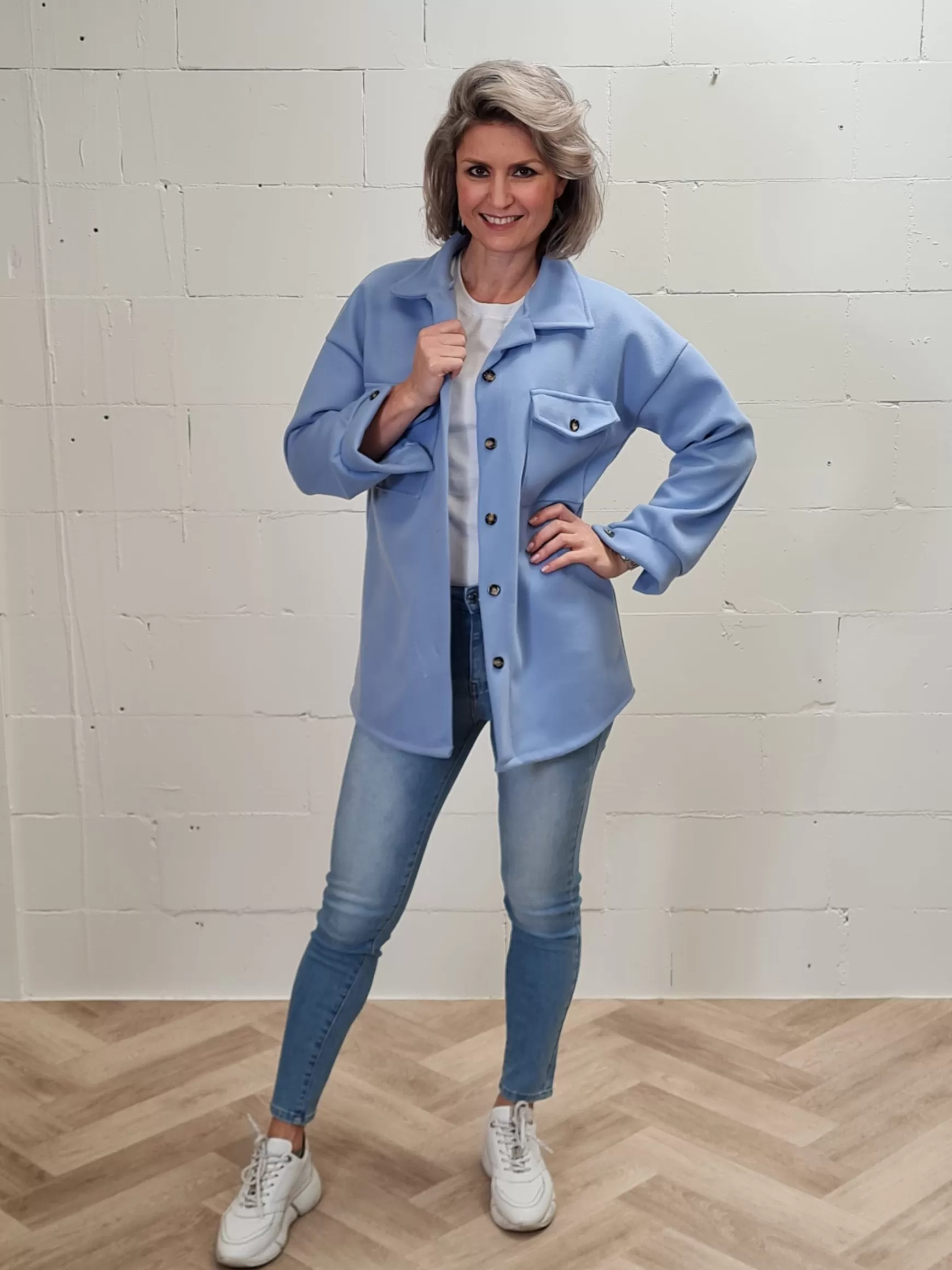 Trendz Shacket Sky Blue Cheap