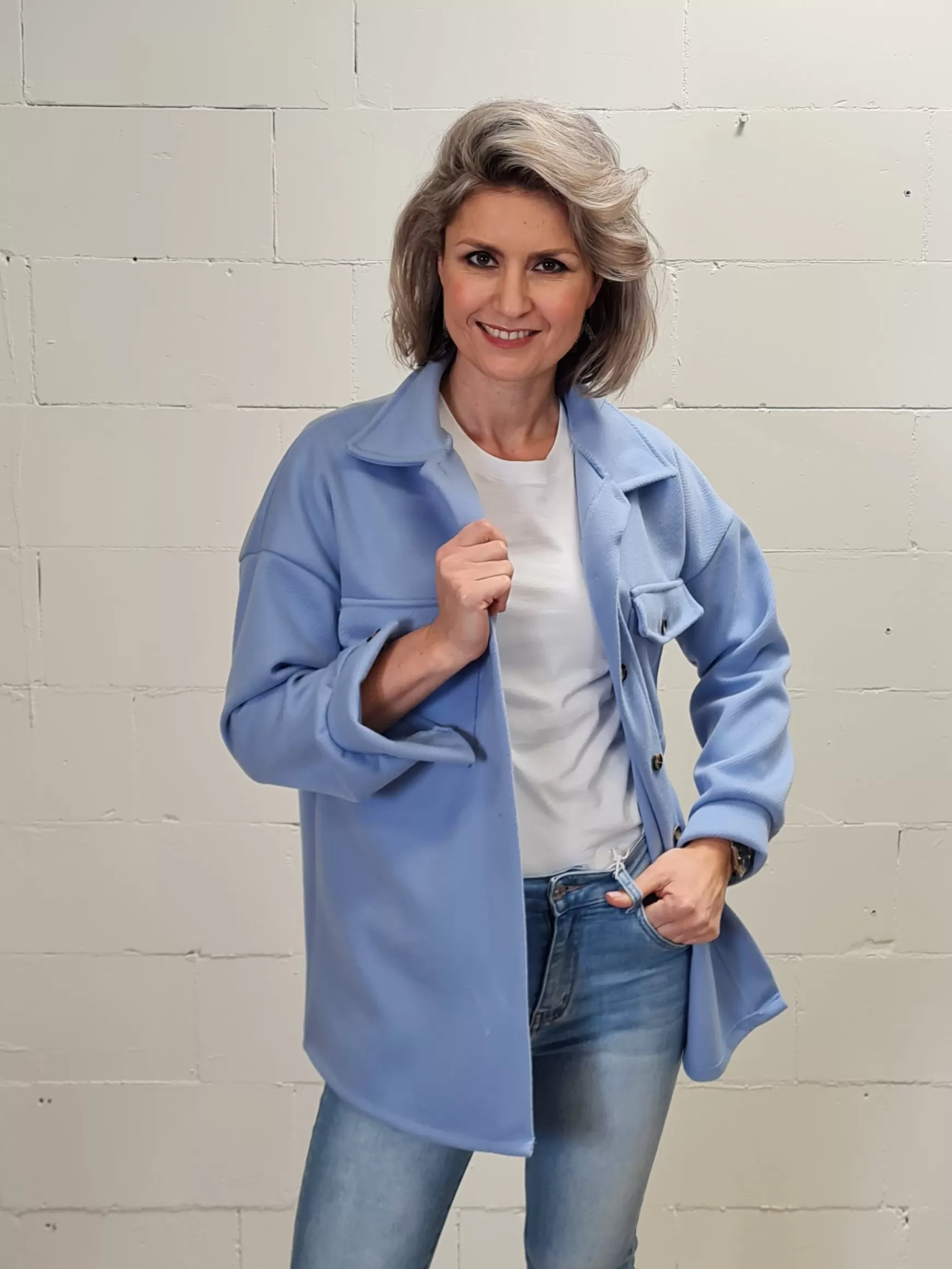 Trendz Shacket Sky Blue Cheap