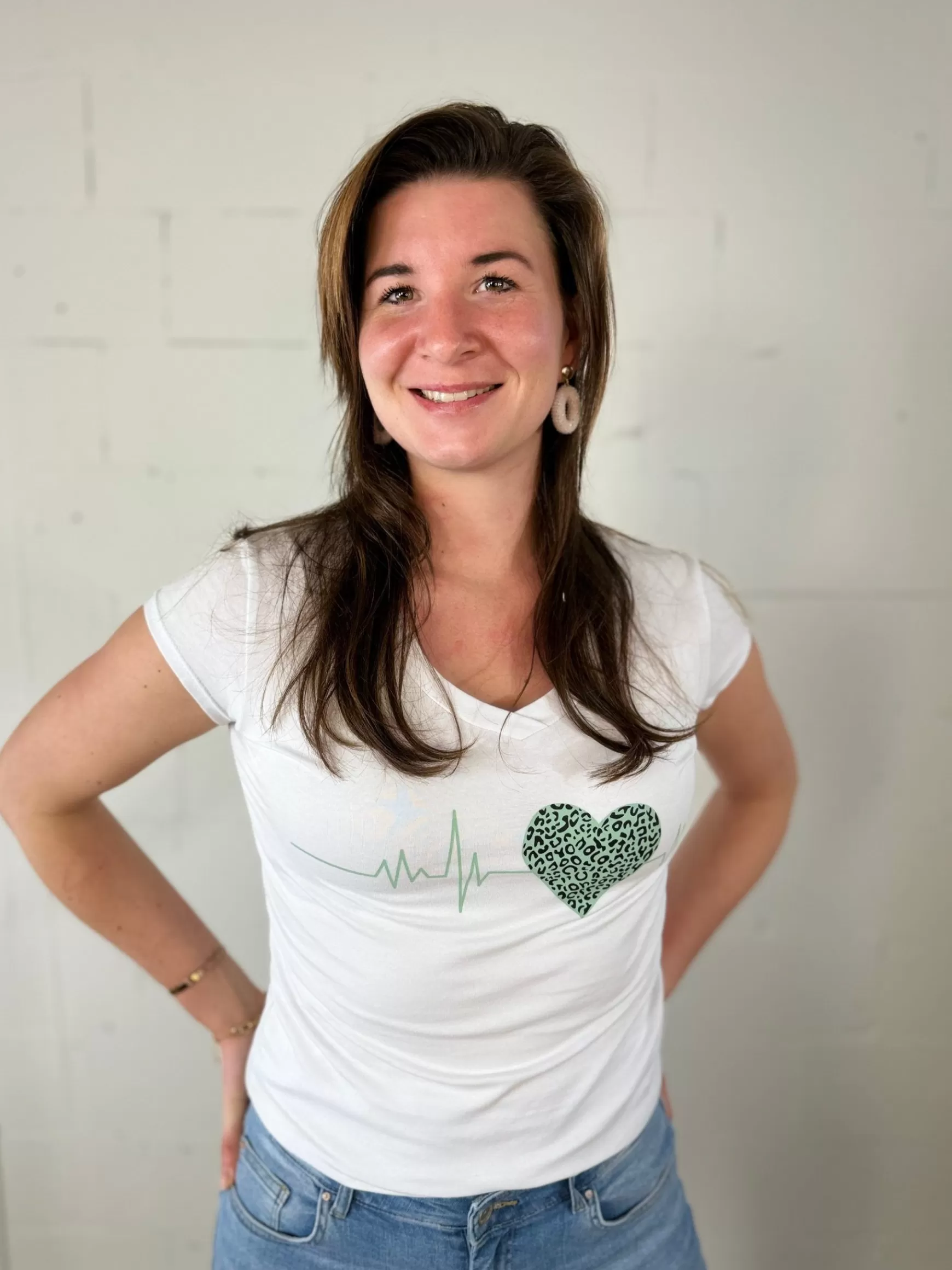 Trendz Shirtje Heartbeat Wit Met Groen Best