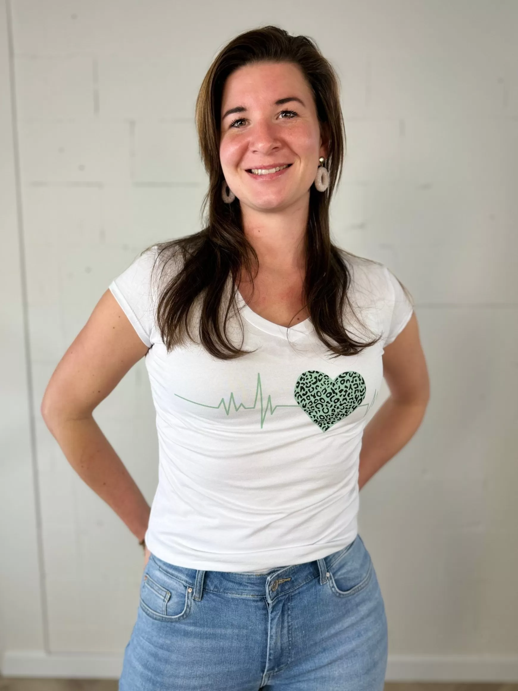 Trendz Shirtje Heartbeat Wit Met Groen Best