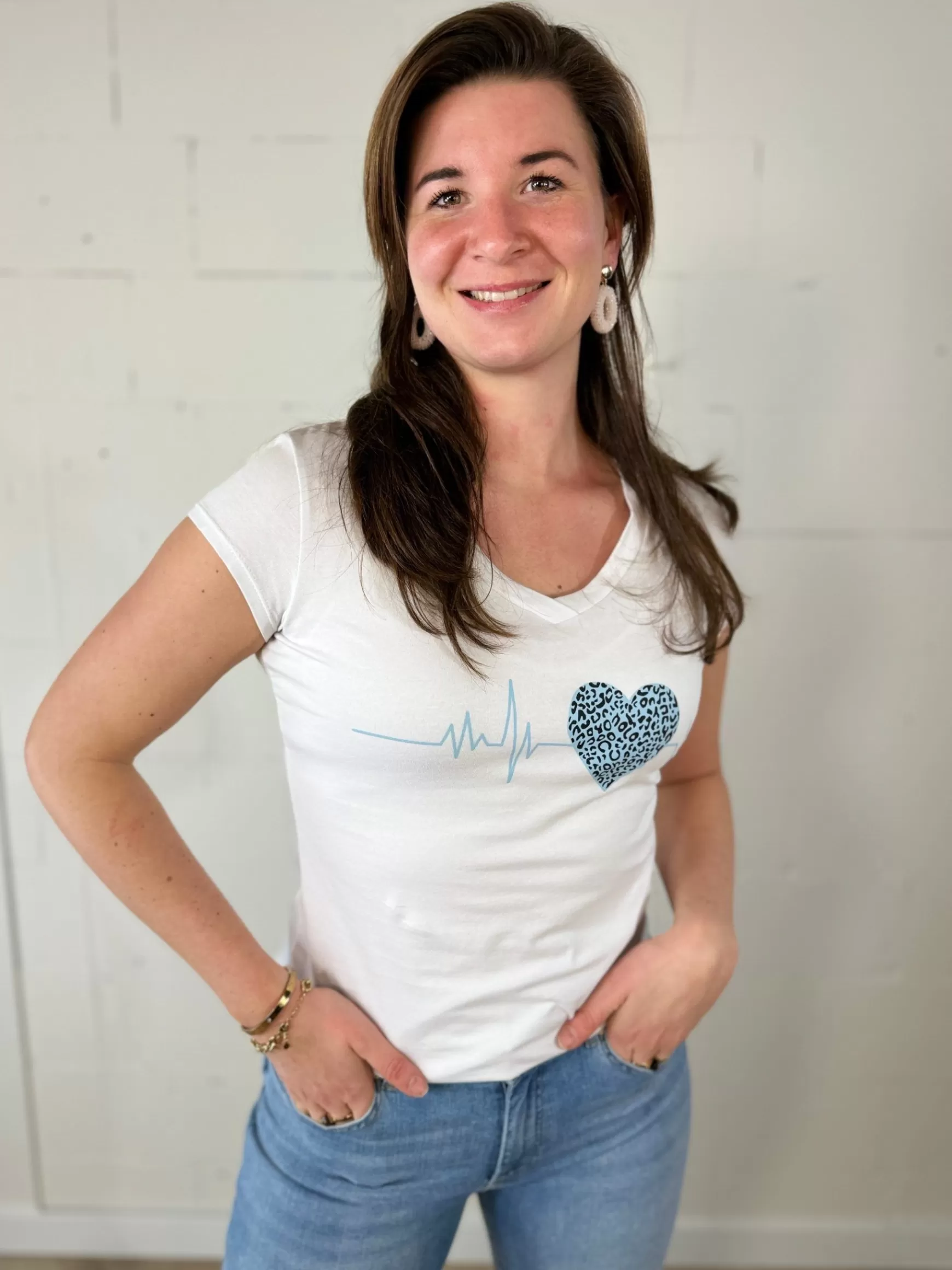 Trendz Shirtje Heartbeat Wit Met Lichtblauw Shop