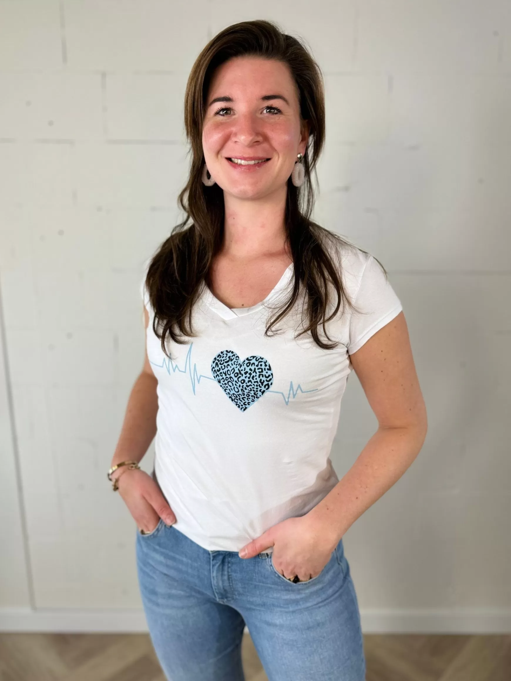 Trendz Shirtje Heartbeat Wit Met Lichtblauw Shop