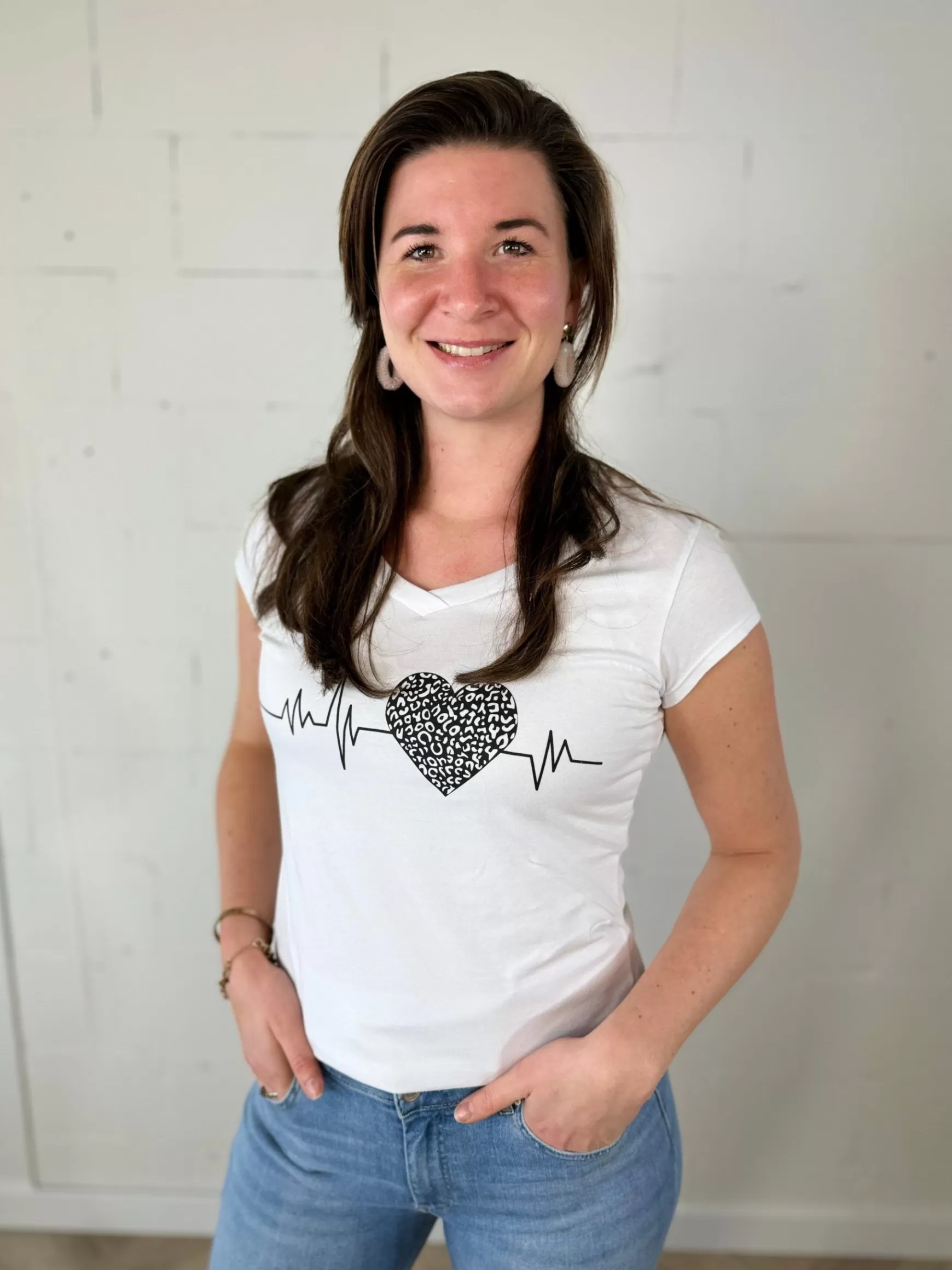 Trendz Shirtje Heartbeat Wit Met Zwart Flash Sale