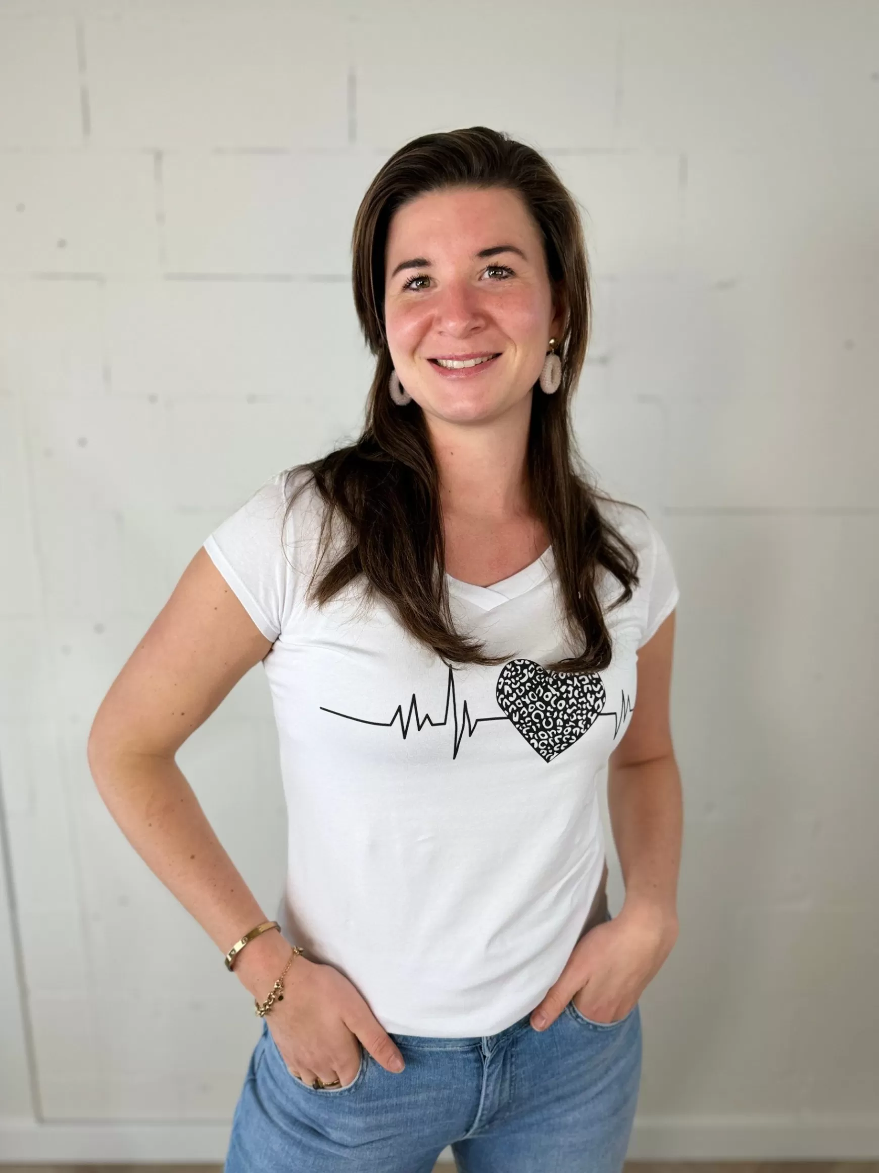 Trendz Shirtje Heartbeat Wit Met Zwart Flash Sale