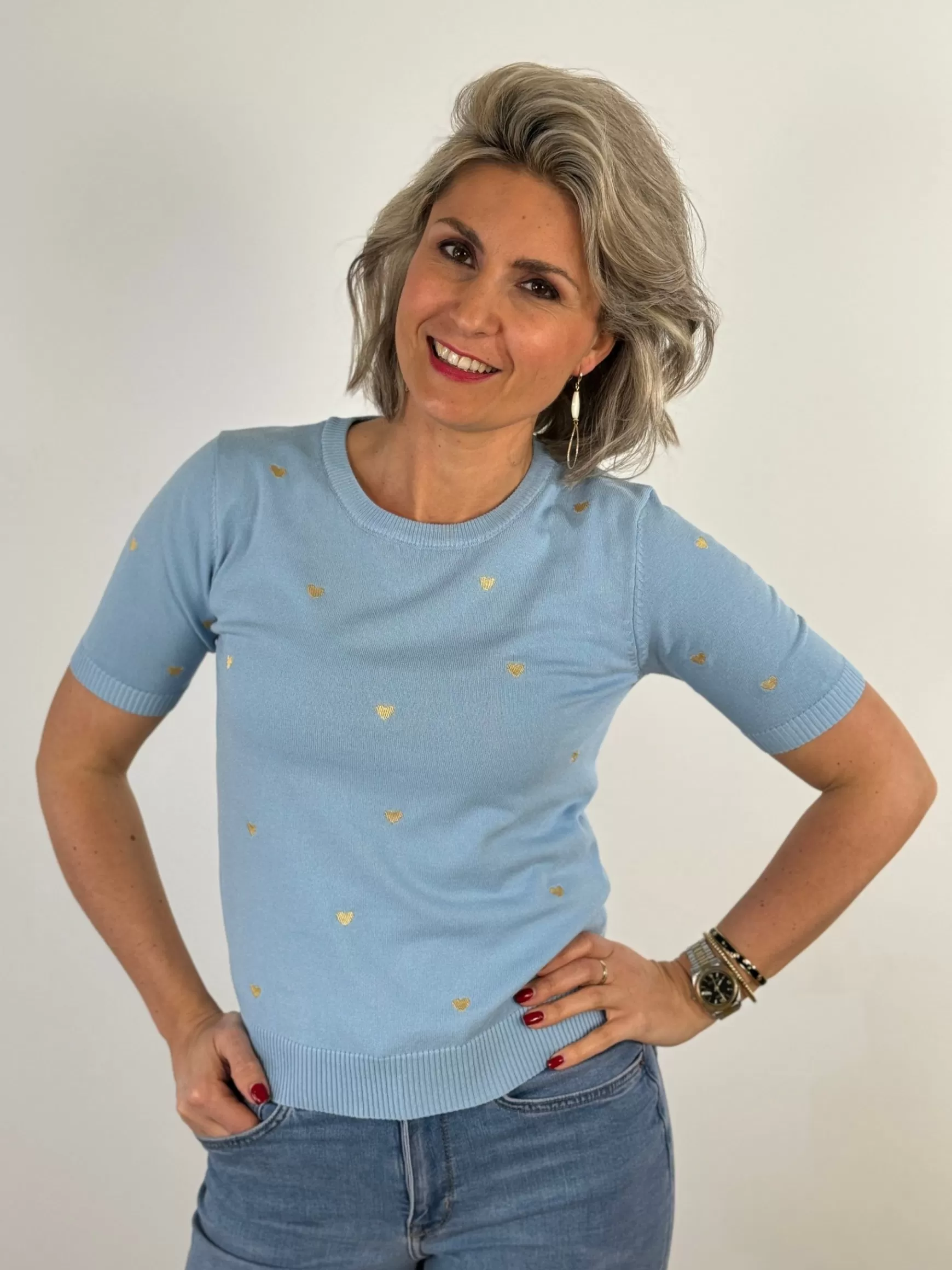 Trendz Shirtje Hearts Korte Mouwen Blauw New