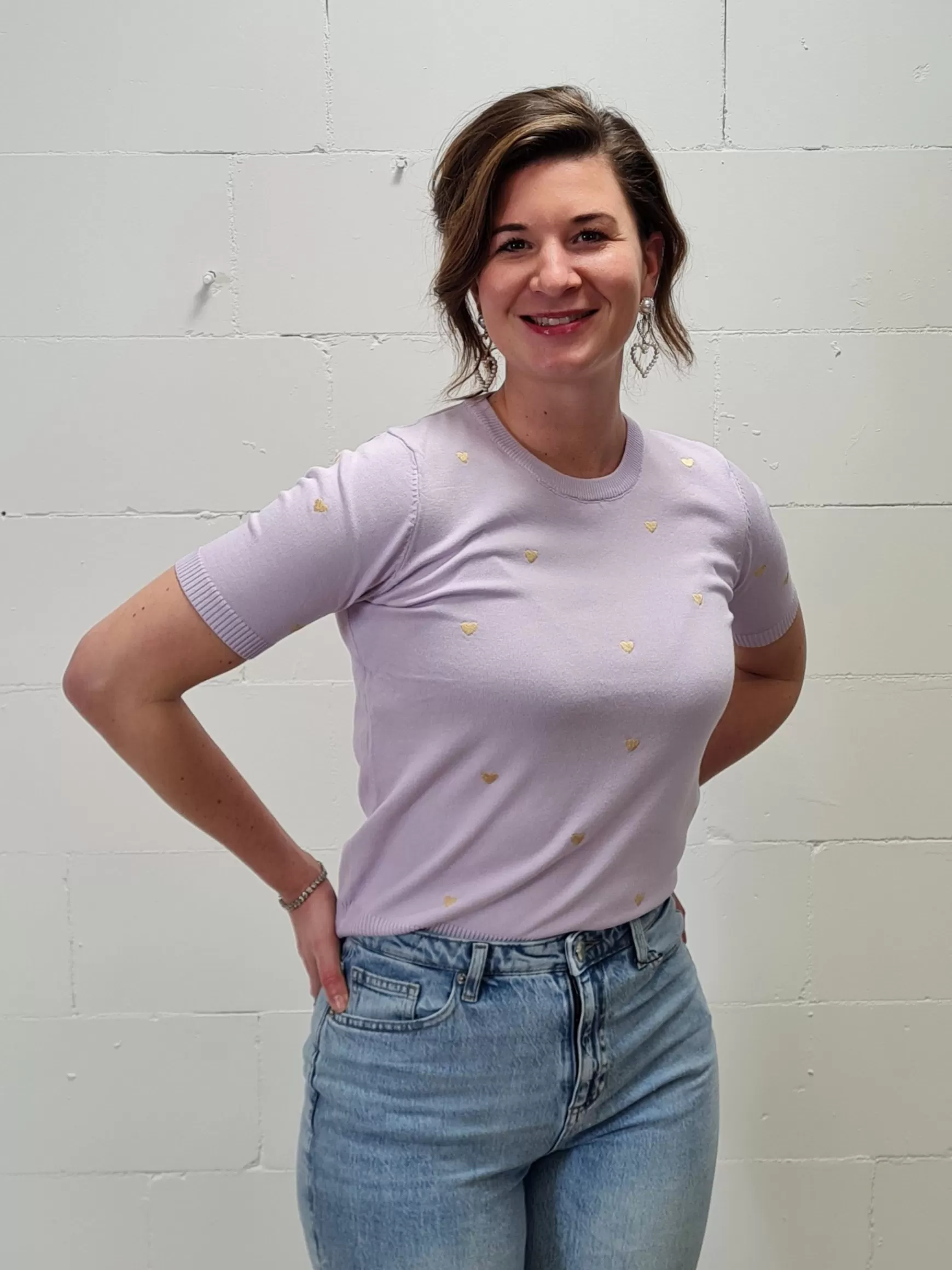 Trendz Shirtje Hearts Korte Mouwen Lila Flash Sale