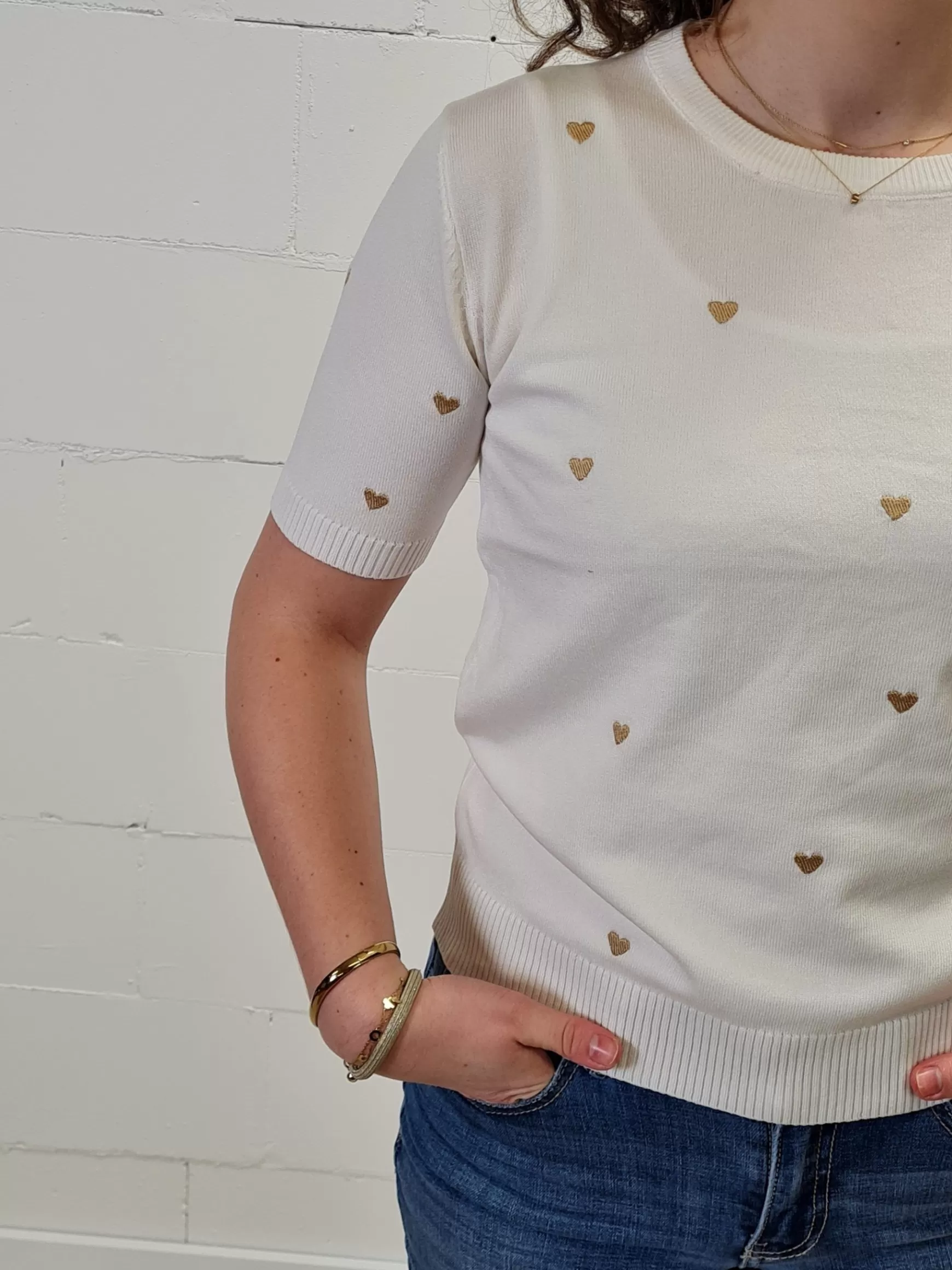 Trendz Shirtje Hearts Korte Mouwen Roomwit Cheap