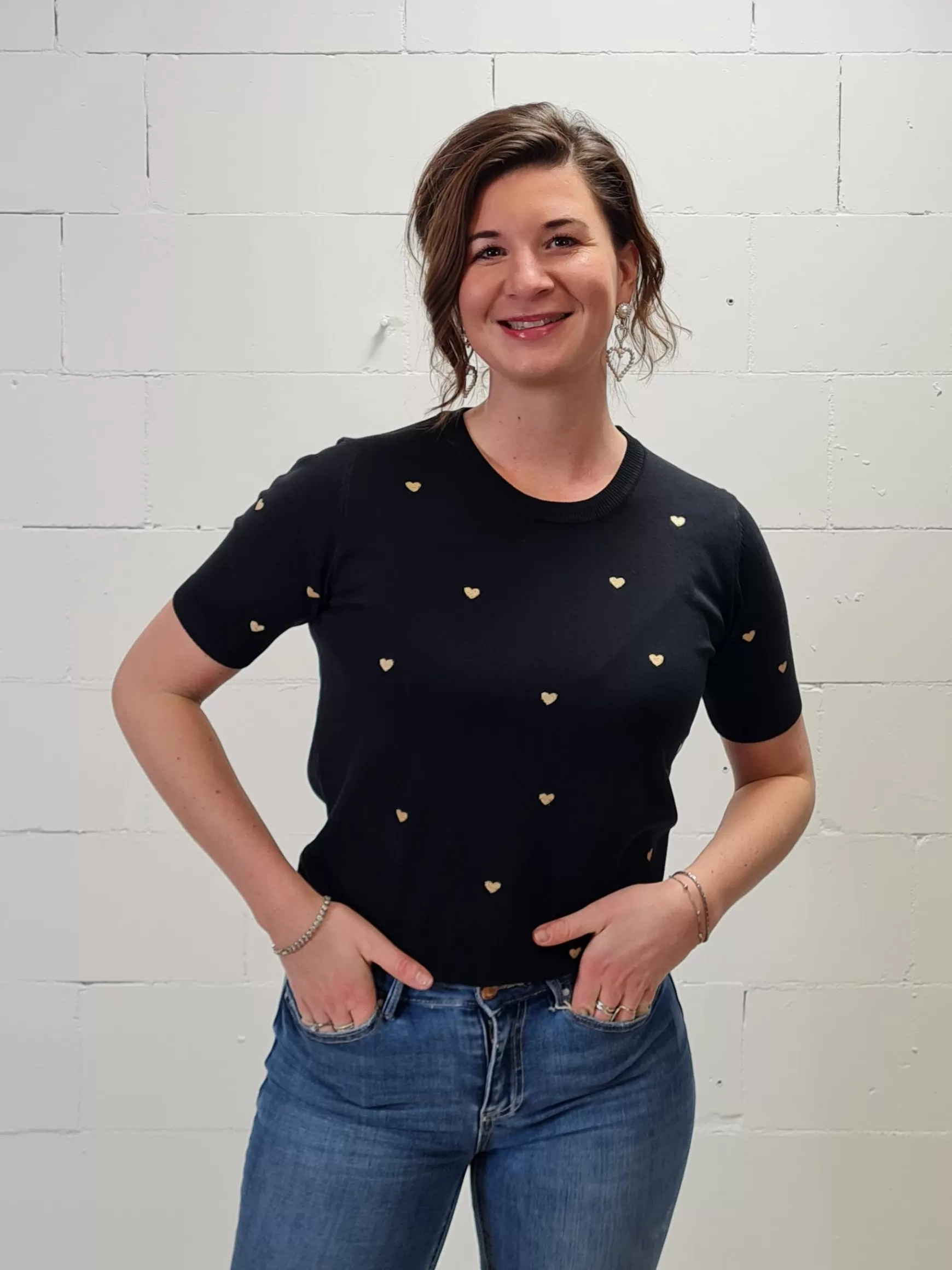 Trendz Shirtje Hearts Korte Mouwen Zwart Flash Sale