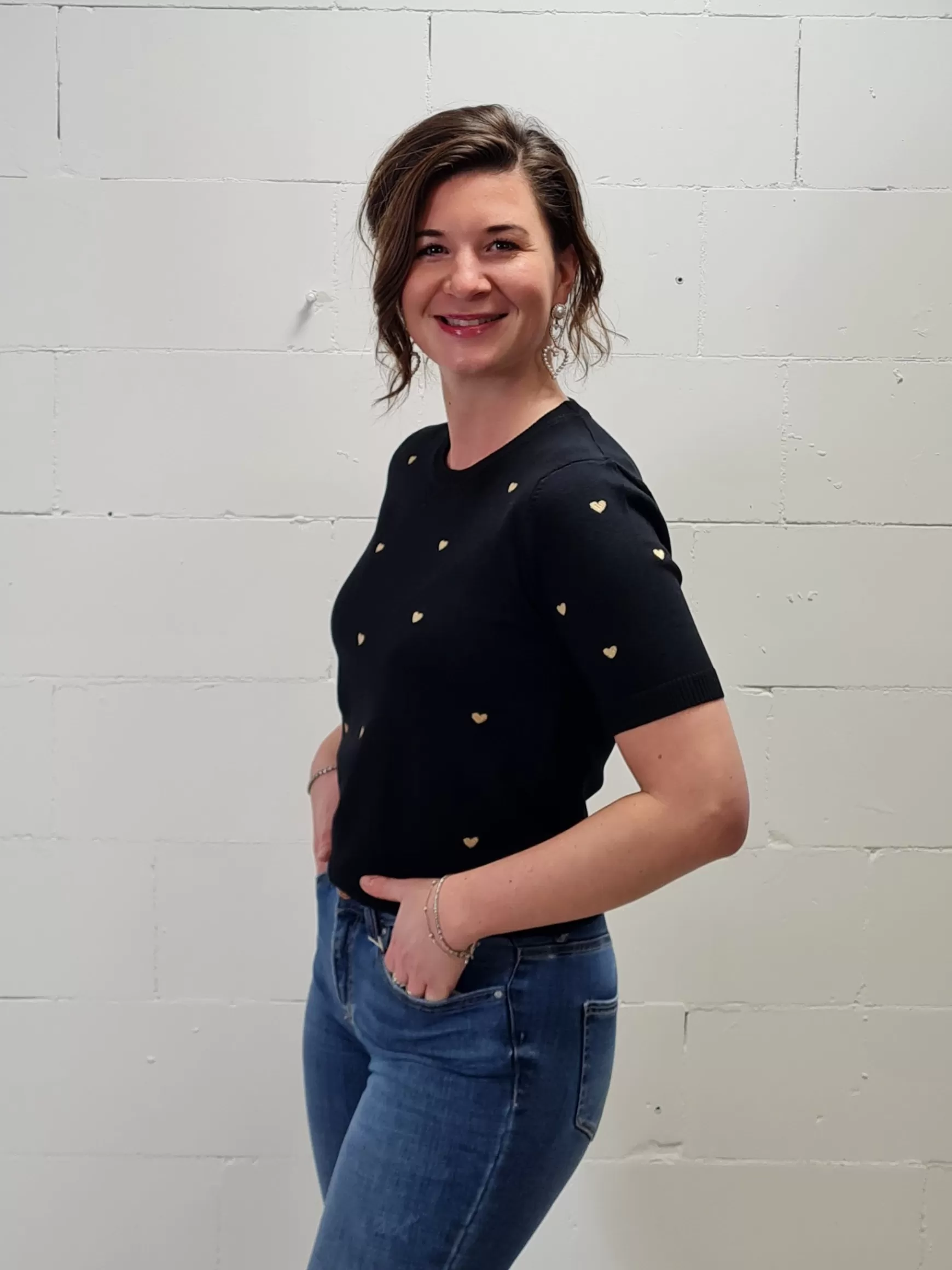 Trendz Shirtje Hearts Korte Mouwen Zwart Flash Sale